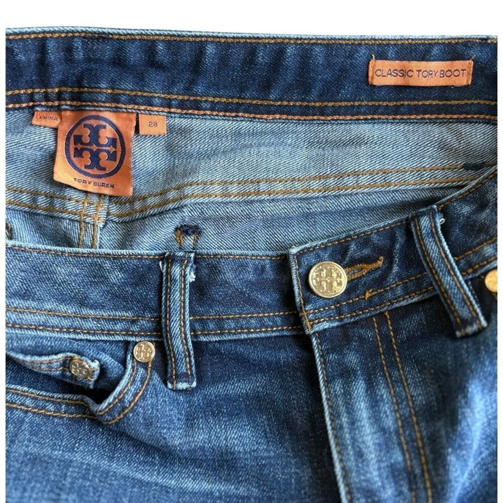 Tory Burch Classic Tory Boot Jean Size 28 Medium Wash - Picture 7 of 7